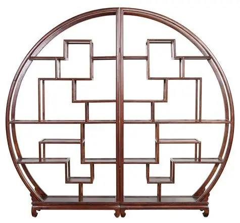 Fine Asianliving Chinese Boekenkast Rond Open Display Kast Bruin Lage Kosten