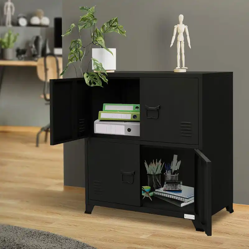 Trendy Kantoorkast met twee niveaus magnetische sluiting 75x40x80,5 cm zwart staal ML design
