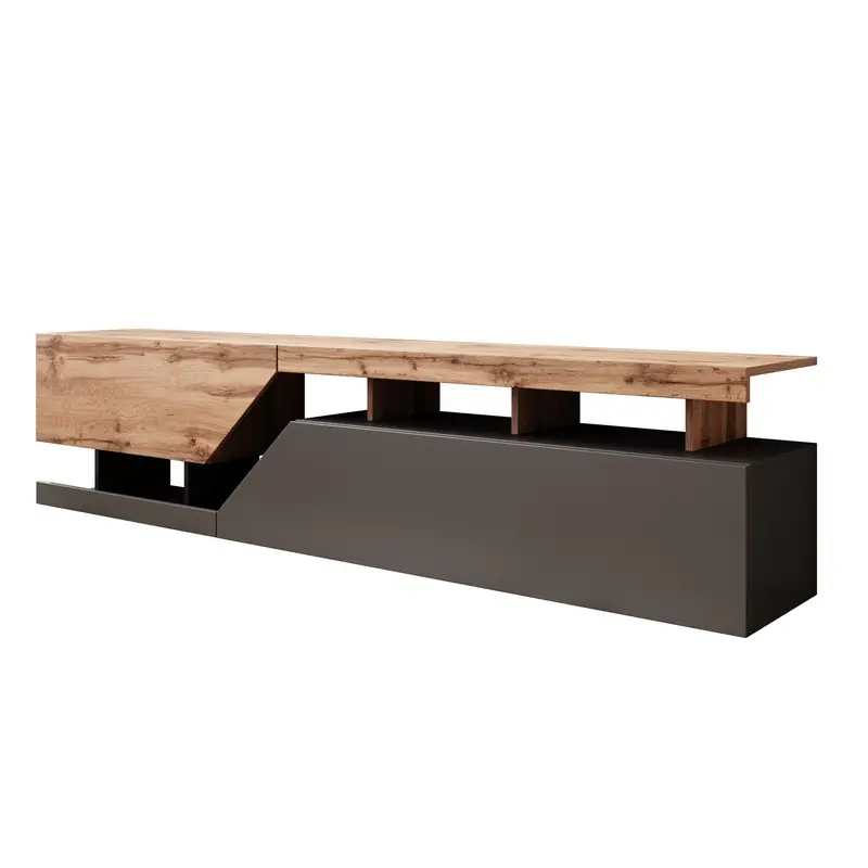 Meubella - TV-Meubel Canberra - Eiken - Antraciet - 200 cm Exclusief