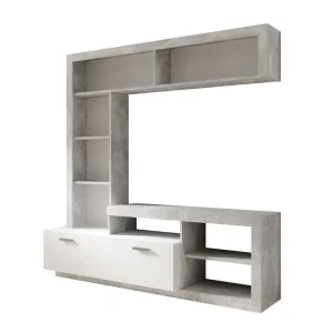 Dagaanbieding Meubella - Wandmeubel Gladys - Betonlook - Wit