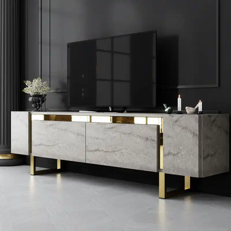 TV Meubel Travertijn Yildiz 180x50x30 - Gouden Frame Exclusief