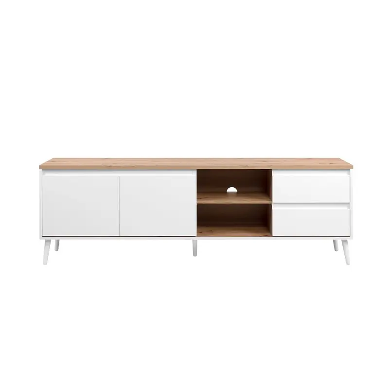 Hete Deal Tv-meubel 2 deuren, 2 vakken en 2 laden eikenhouten decor L186 cm - Zamos