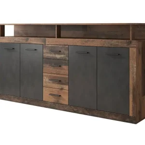 Aanbieding Meubella - Dressoir Lavina - Old wood - Antraciet - 190 cm