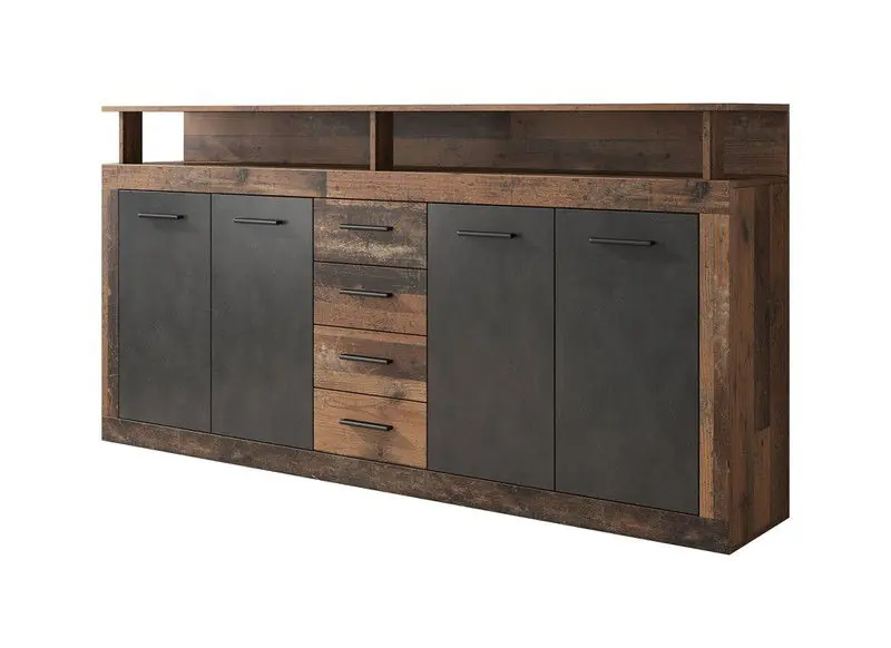 Aanbieding Meubella - Dressoir Lavina - Old wood - Antraciet - 190 cm