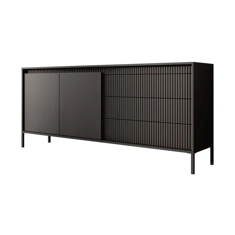Meubella - Dressoir Saran - Mat zwart - 187 cm Ambachtelijk