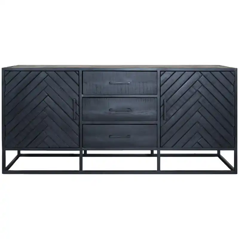 Dressoir Rune Visgraat - Zwart Mangohout - 170 cm Aanbieding