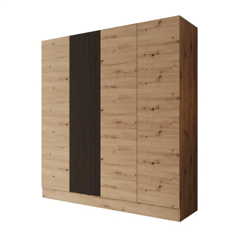 Rechtstreeks Van De Fabrikant Meubella - Capri - Kledingkast 4-deurs - Eiken - 205x55x220 cm