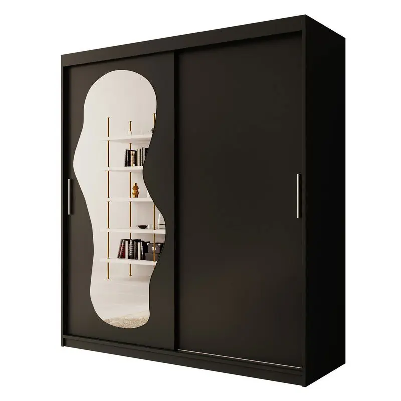 Meubella - Kledingkast Ulysses - Zwart - 180 cm - Met spiegel Authentiek