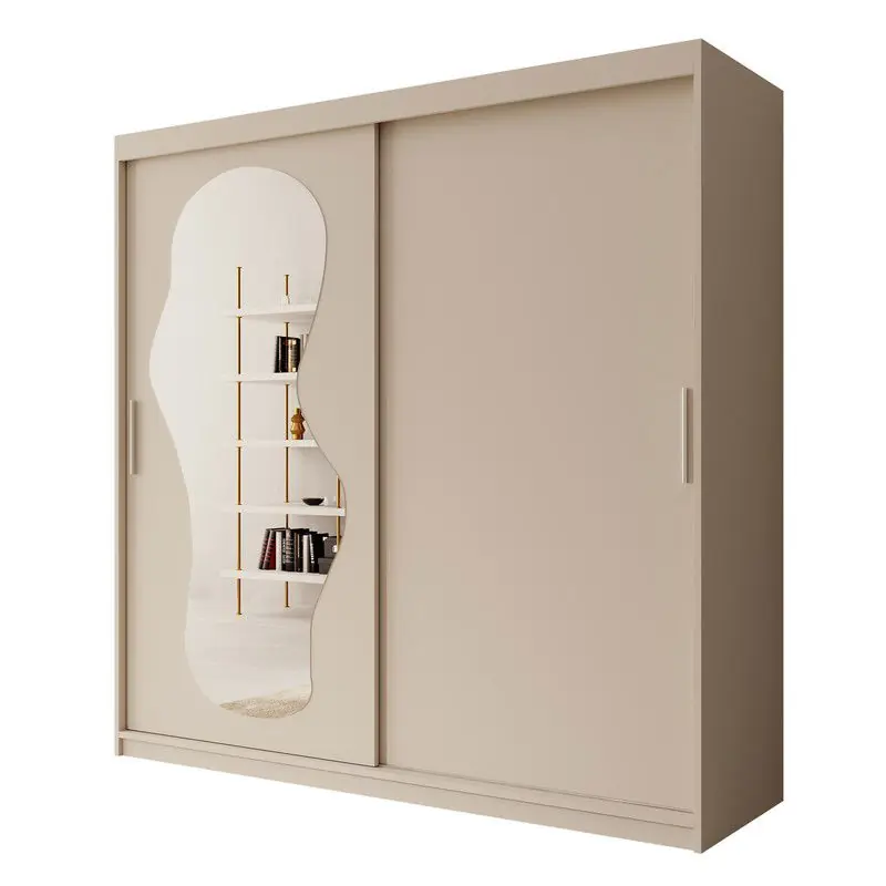 Meubella - Kledingkast Ulysses - Beige - 200 cm - Met spiegel Authentiek