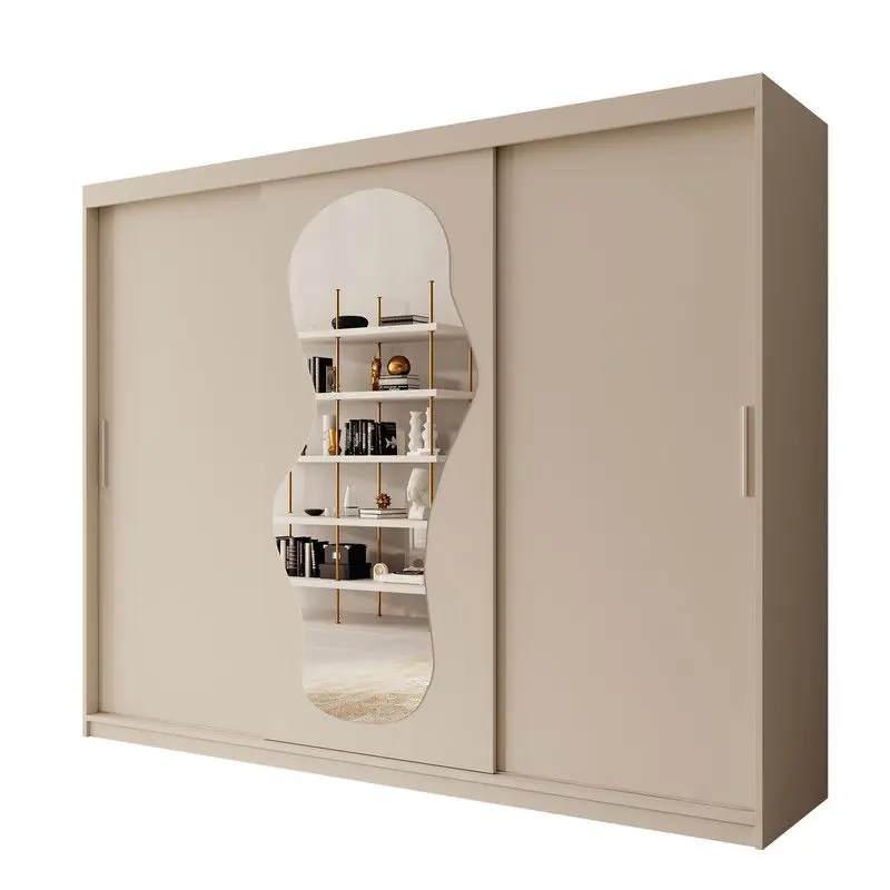 Geld-Terug-Garantie Meubella - Kledingkast Ulysses - Beige - 250 cm - Met spiegel