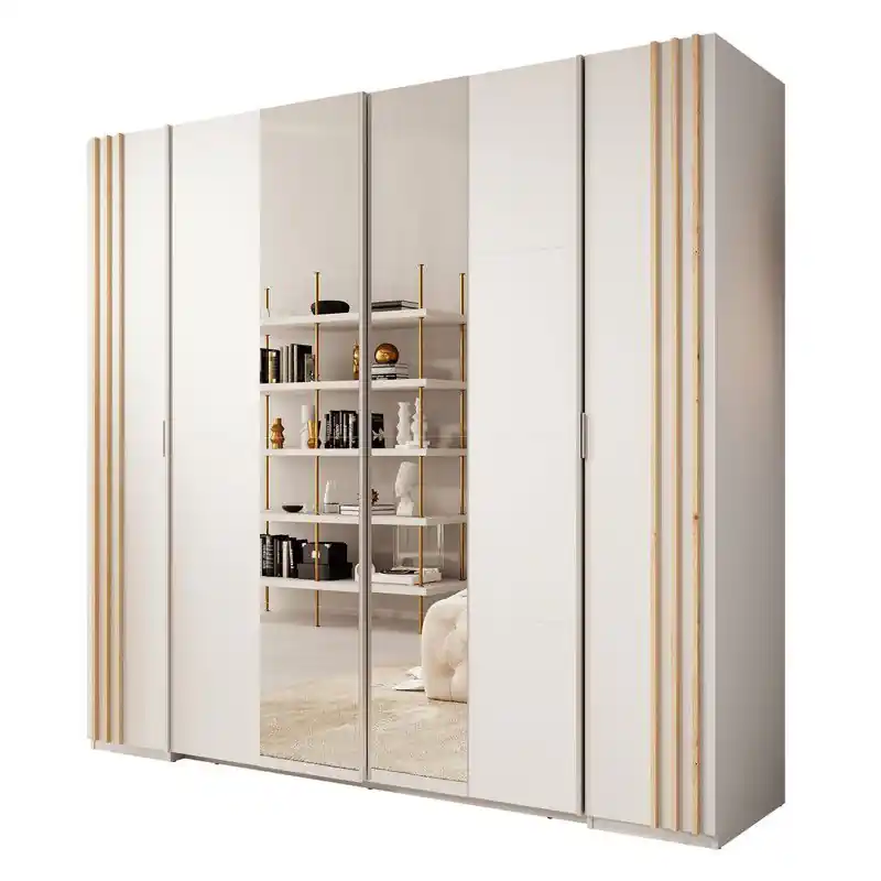 Actieprijs Meubella - Kledingkast Franklin - Wit - 220 cm - Met spiegel
