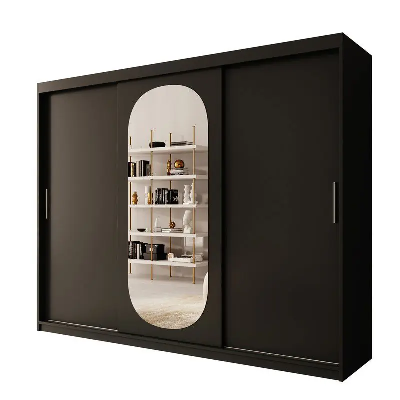 Meubella - Kledingkast Bodhi - Zwart - 250 cm - Met spiegel Meest Verkocht