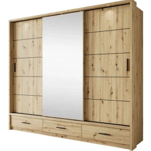 Luxe Meubella - Kledingkast Autumn - Eiken - 250 cm - Met spiegel