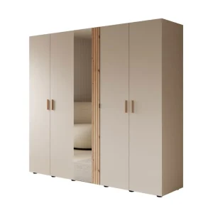 Meubella - Kledingkast Bahia - Beige - 224 cm - Met spiegel Express Levering