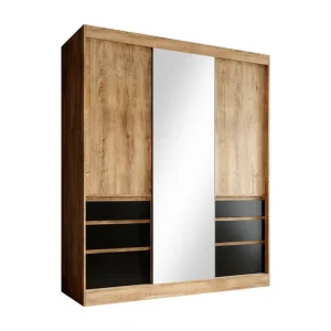 Topkwaliteit Meubella - Kledingkast Henry - Eiken - Zwart - 180 cm - Met spiegel