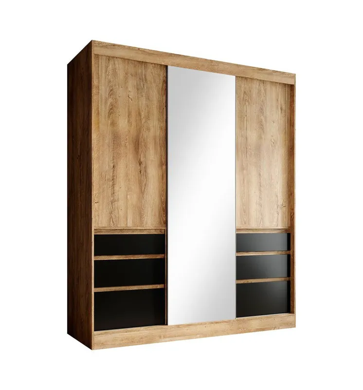Topkwaliteit Meubella - Kledingkast Henry - Eiken - Zwart - 180 cm - Met spiegel