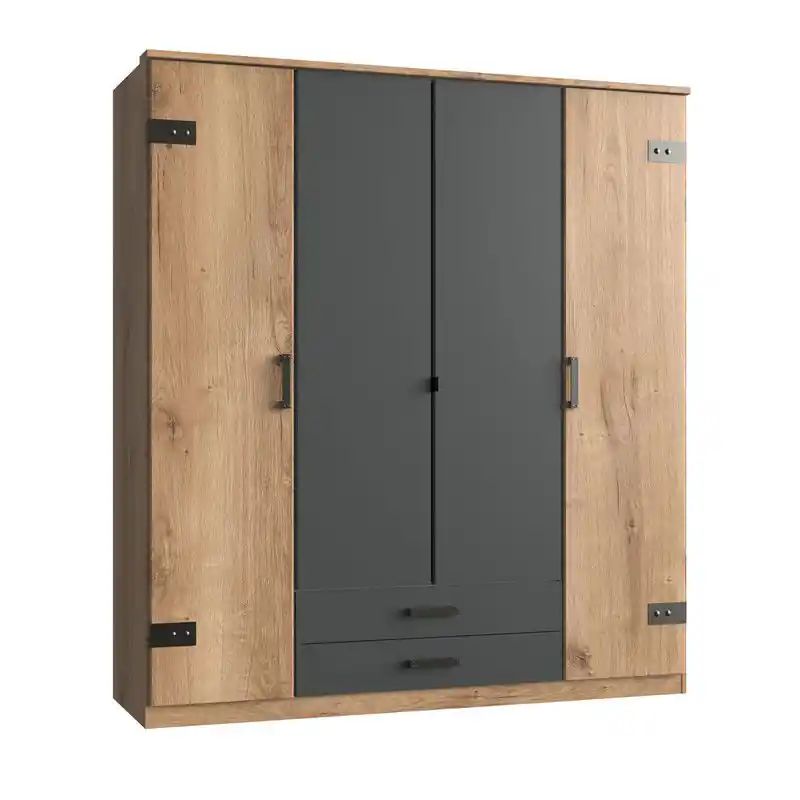 Kast met 4 deuren, eiken en grafietdecor - L180 cm Gecertificeerd