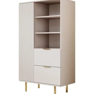 Op = Op Meubella - Vitrinekast Nicola - Beige - 80 cm - Laag