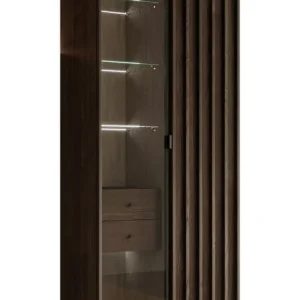 Meubella - Vitrinekast Paz - Donkerbruin eiken - 73 cm Garantie Inbegrepen