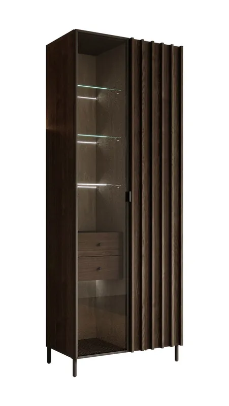 Meubella - Vitrinekast Paz - Donkerbruin eiken - 73 cm Garantie Inbegrepen