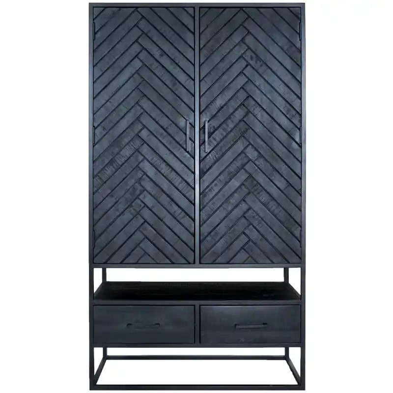 Kast Radu Visgraat - Zwart Mangohout - 180 x 100 cm Professioneel