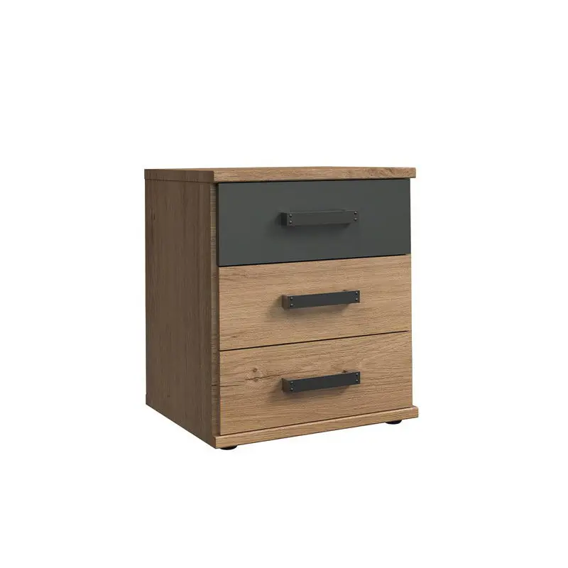 Handgemaakt Ladenkast 3 laden eiken en grafietdecor - L46 cm