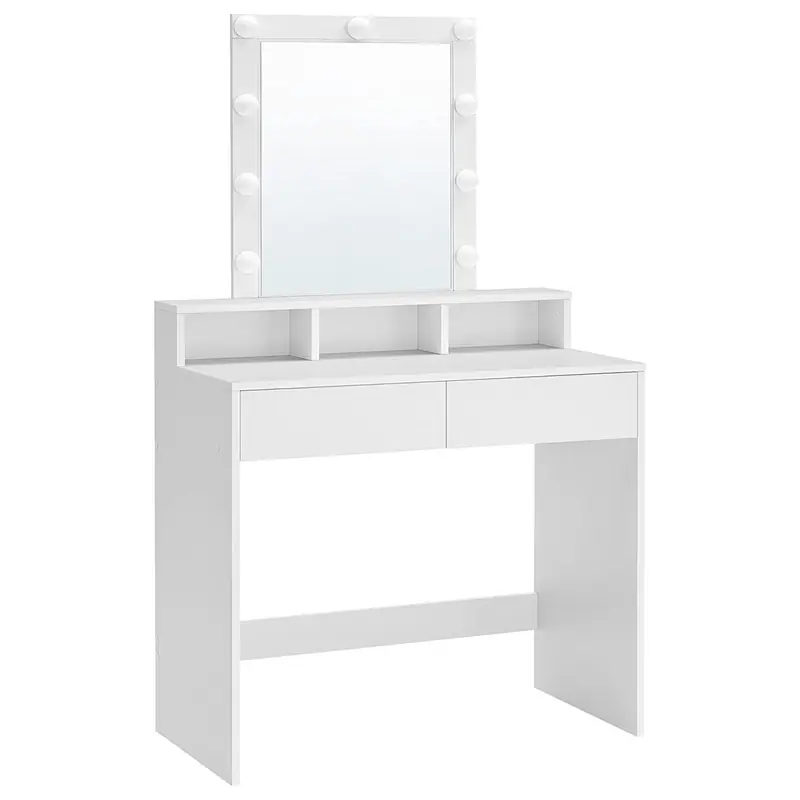 Wereldwijde Verzending Kaptafel met witte spiegel met lampen en 2 laden - L80 x H145 cm