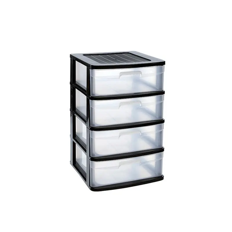 Finale Uitverkoop Plasticforte Ladeblok 4x lade - zwart/transparant - L40 x B39 x H65 cm - Ladeblok
