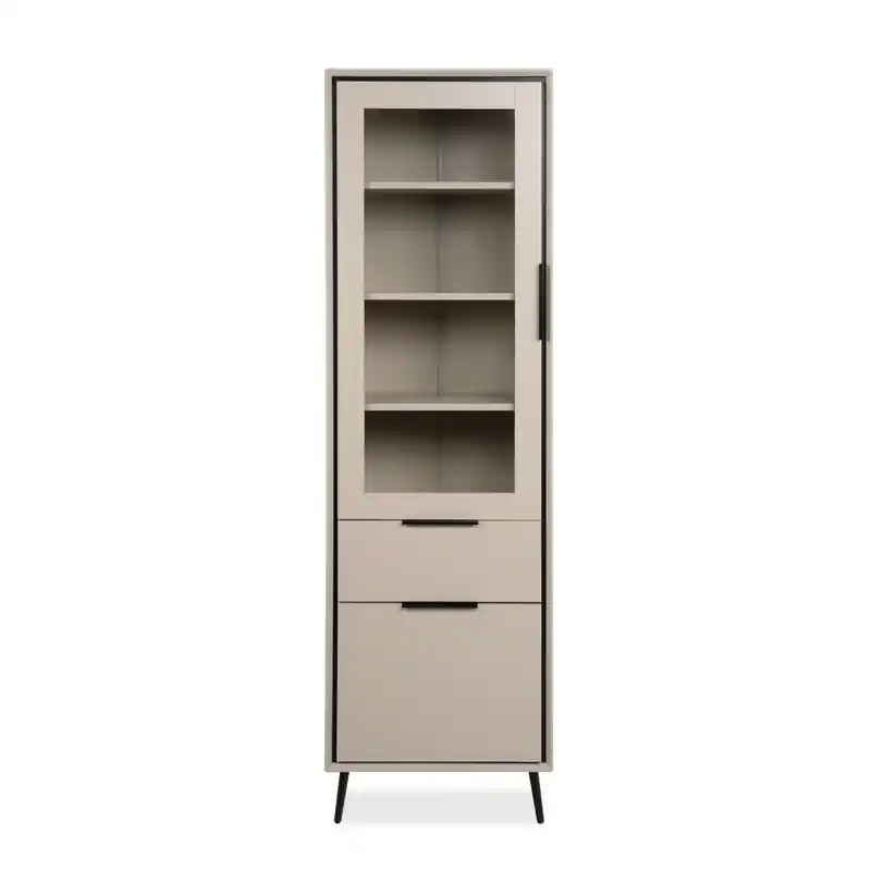 Hoog dressoir met 1 glazen deur, 1 deur en 1 lade, cappuccino en zwart, 60 cm ARONA Modern