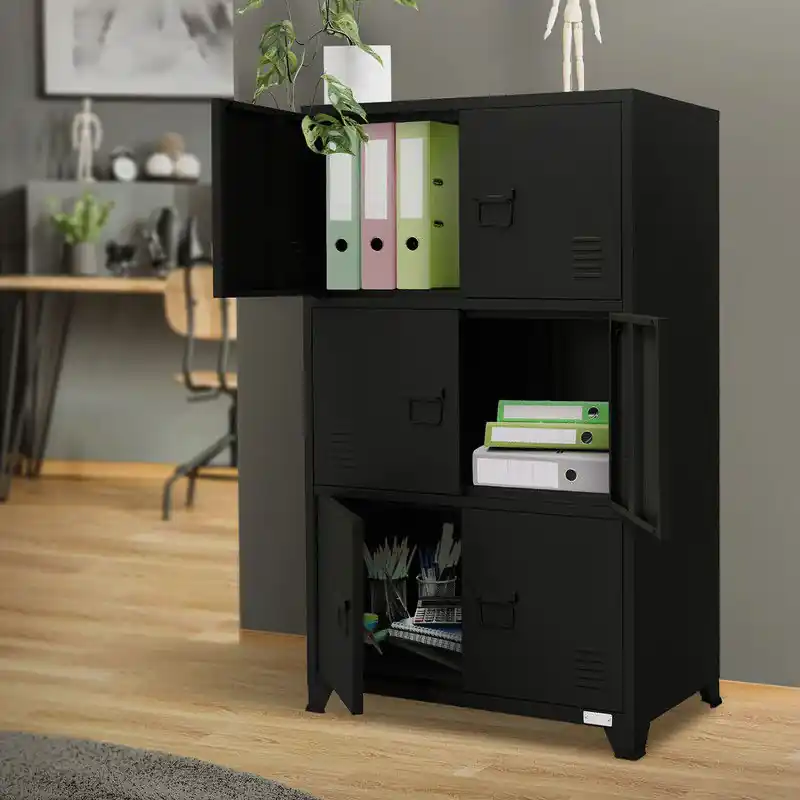 Merkproduct Kantoorkast met drie niveaus magnetisch slot 75x40x120 cm zwart staal ML design