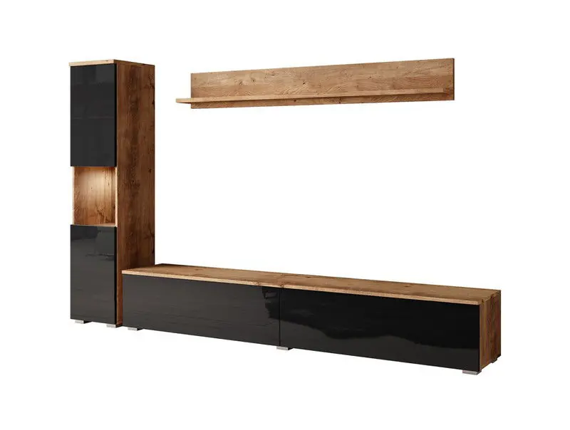 Meubella - Wandmeubel Pure - Zwart - Donker eiken Meest Verkocht