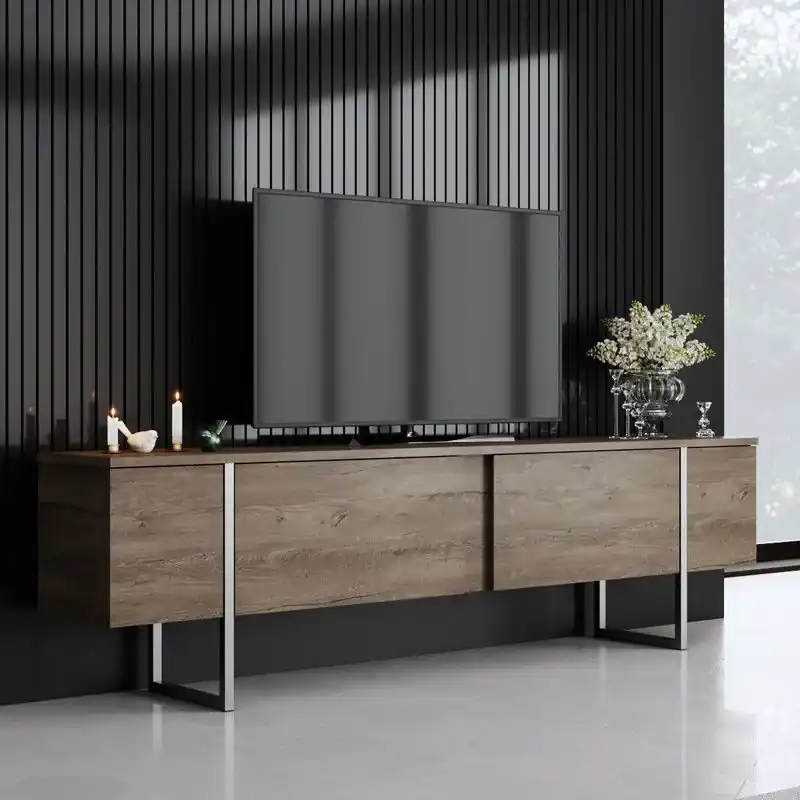 Groothandel TV Meubel Walnoot Luxe 180x50x30 - Zilver Frame
