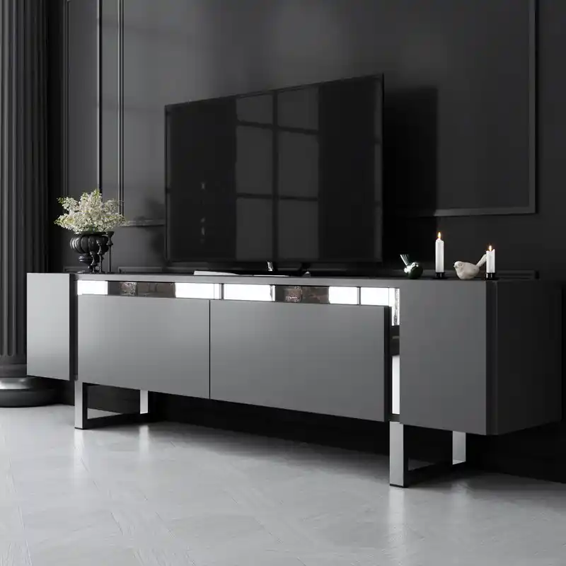 TV Meubel Antraciet Yildiz 180x50x30 - Zilver Frame Uitverkoop