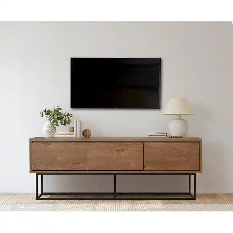 Bestseller TV Meubel Milo Walnoot Zwart Melamine 140x50x40 cm
