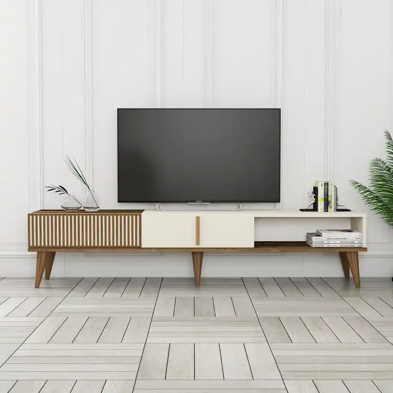 TV Meubel Milan Alt Walnoot Crème Melamine 180x40x35 cm Uitverkoop