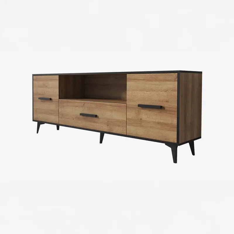 Meubella - TV-Meubel Frey - Licht eiken - Zwart - 179 cm Beste Prijs