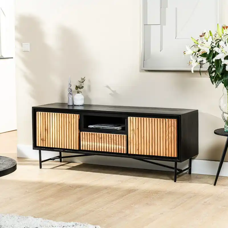 Industrieel TV Meubel Myra Acaciahout 2-Deurs 140x40x50 cm Speciale Aanbieding