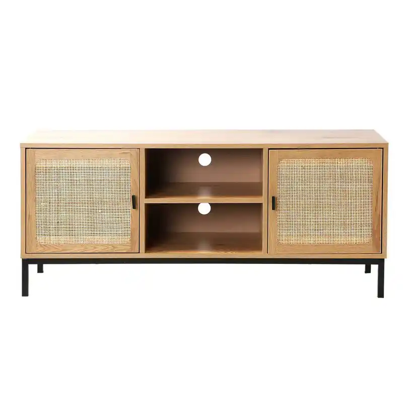 TV-meubel met 2 deuren, rotan baldakijn en 2 nissen - L120cm Groothandel