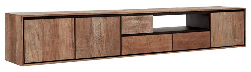 Weekendaanbieding DTP Home Hanging TV stand Metropole extra large, 3 doors, 3 drawers, open rack,40x235x40 cm, recycled teakwood