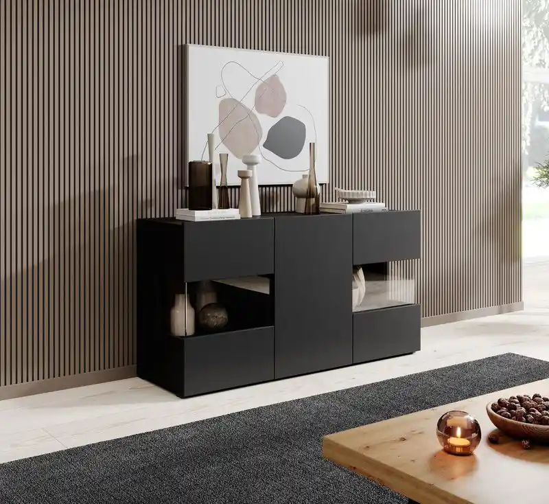 Meubella - Dressoir Asilento - Mat zwart - 120 cm Gecertificeerd