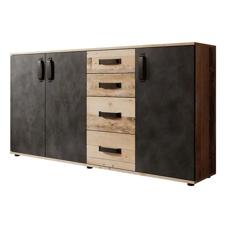 Meubella - Dressoir Montreal - Grijs - Old wood - 160 cm Seizoensaanbieding