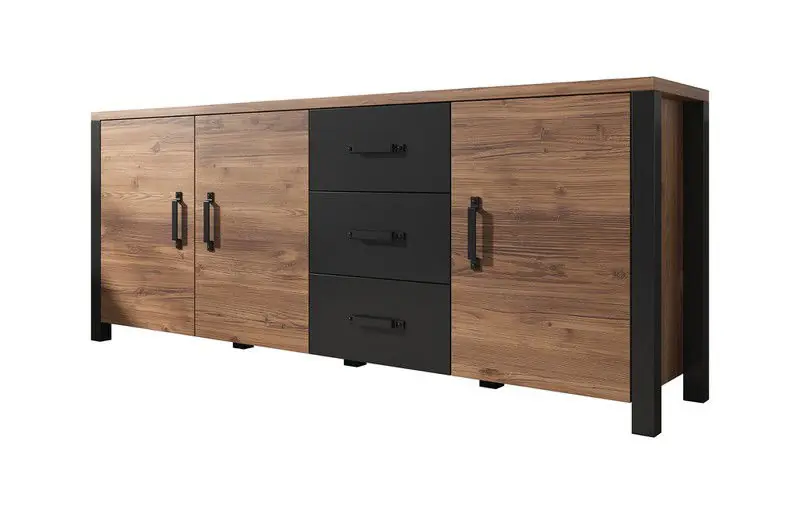 Meubella - Dressoir Olivia - Zwart - Eiken - 192 cm Aanbieding
