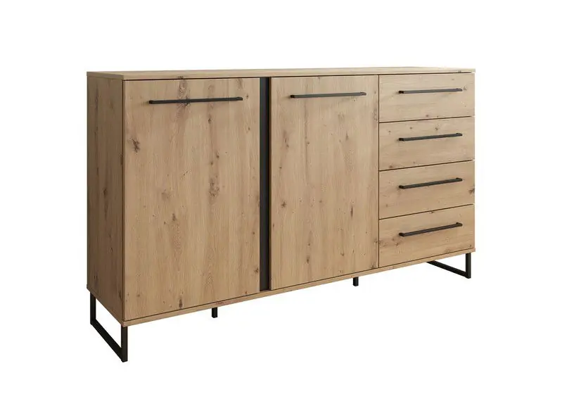 Dagaanbieding Meubella - Dressoir Saturn - Eiken - Zwart - 159 cm