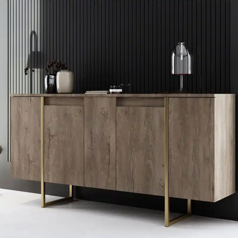 Fabrieksprijs Modern Dressoir Walnoot Luxe 160x80x35 - Gouden Frame