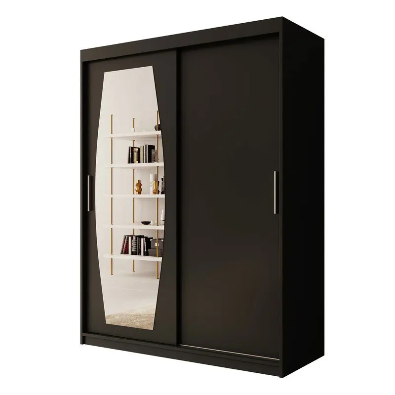 Meubella - Kledingkast Azai - Zwart - 150 cm - Met spiegel Veilige Betaling