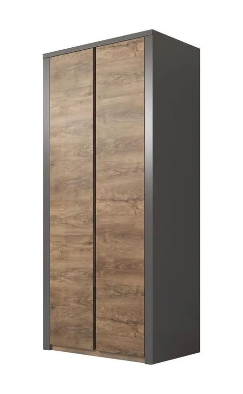 Meubella - Kledingkast Monaco - Eiken - Grijs - 90 cm Origineel