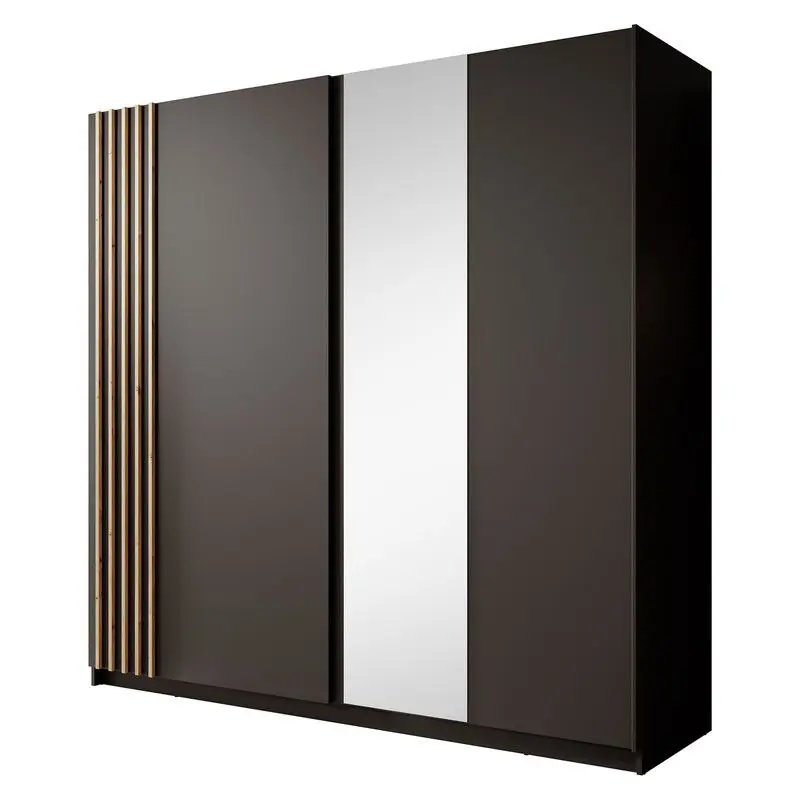 Meubella - Kledingkast Boets - Zwart - Eiken - 200 cm - Met spiegel Aanbieding