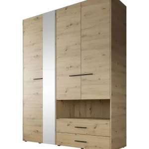 Meubella - Kledingkast Laura - Eiken - Zwart - 161 cm - Met spiegel Seizoensaanbieding