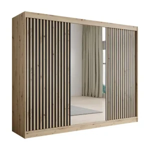Tijdelijk Beschikbaar Meubella - Kledingkast Lisbon 2 - Eiken - 250 cm - Met spiegel
