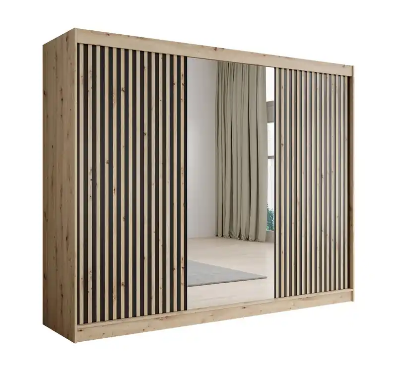 Tijdelijk Beschikbaar Meubella - Kledingkast Lisbon 2 - Eiken - 250 cm - Met spiegel